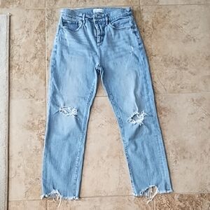 Loft High Rise Straight Crop Distressed Light Blue Women's Jeans Size 25/0